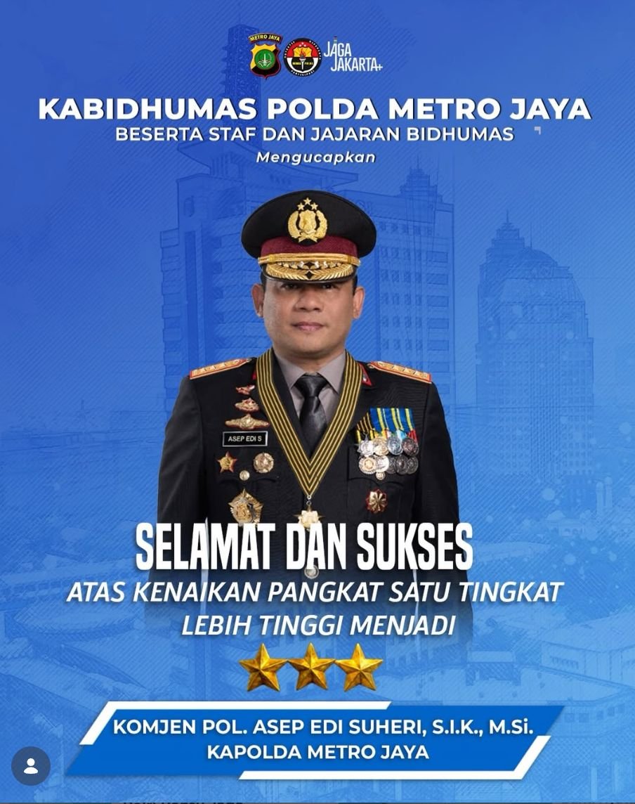 Kapolda Metro Jaya Asep Edi Suheri Naik Pangkat Menjadi Komisaris Jenderal Polisi